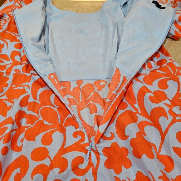 Women's Talbots Puff Sleeve Poplin Dress Jacobean Blue/Orange Size 6 - Picture 7 of 8